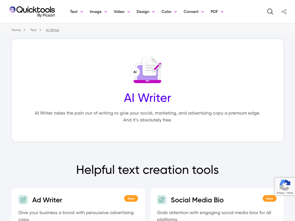Screenshot of generating premium copy quickly website