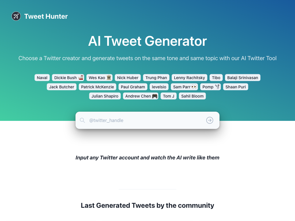 Screenshot of generating tweets, content inspiration, automating processes, measuring analytics, using a CRM, and more website
