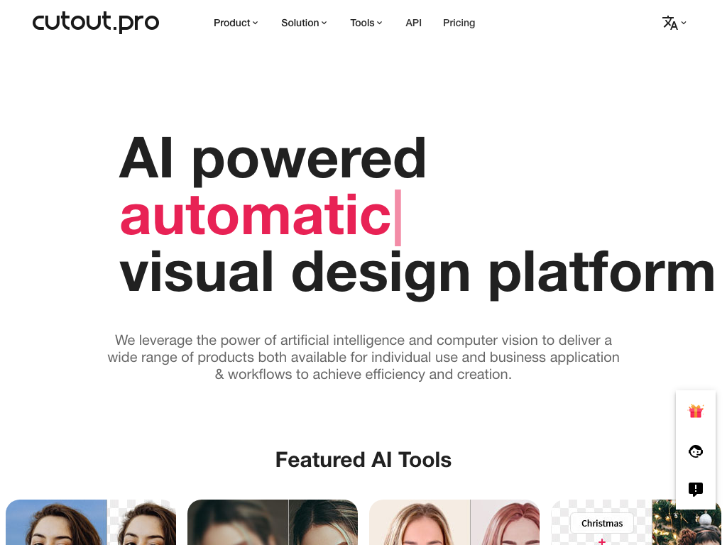 Screenshot of image processing, editing and enhancement website