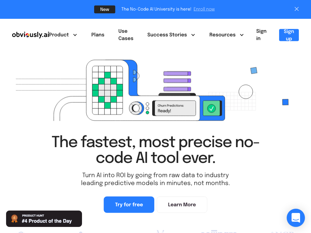 Screenshot of building predictive models, automations, and web apps website