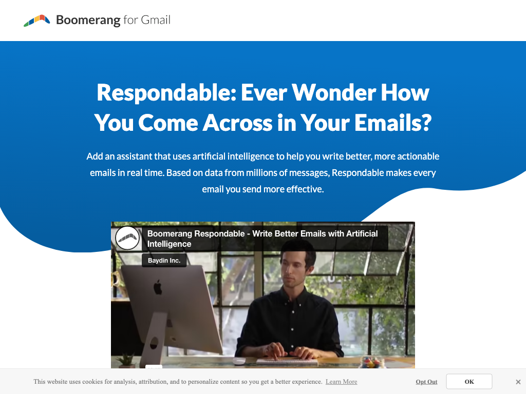 Screenshot of improving email writing, tone and structure website