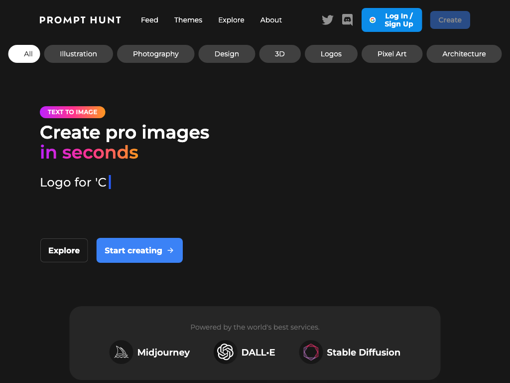 Screenshot of creating professional images website