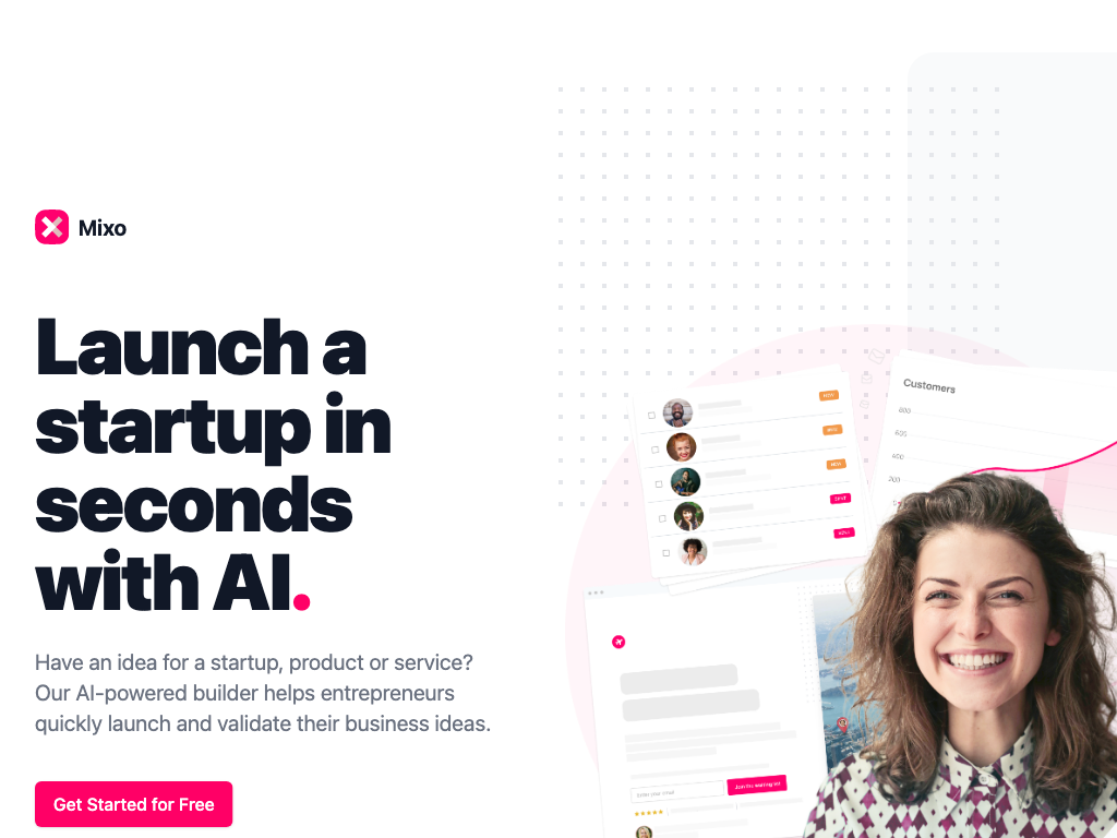 Screenshot of launching, validating and connecting with customers website