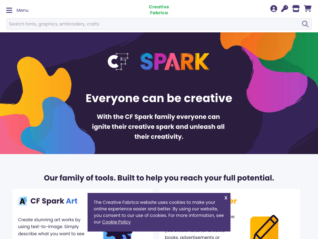 Screenshot of creating text, art, patterns, prompts and image variations website