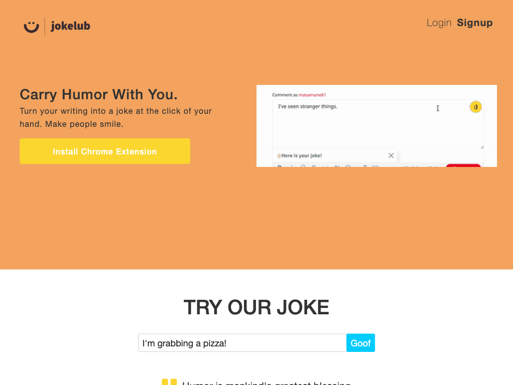 Screenshot of generating jokes quickly website