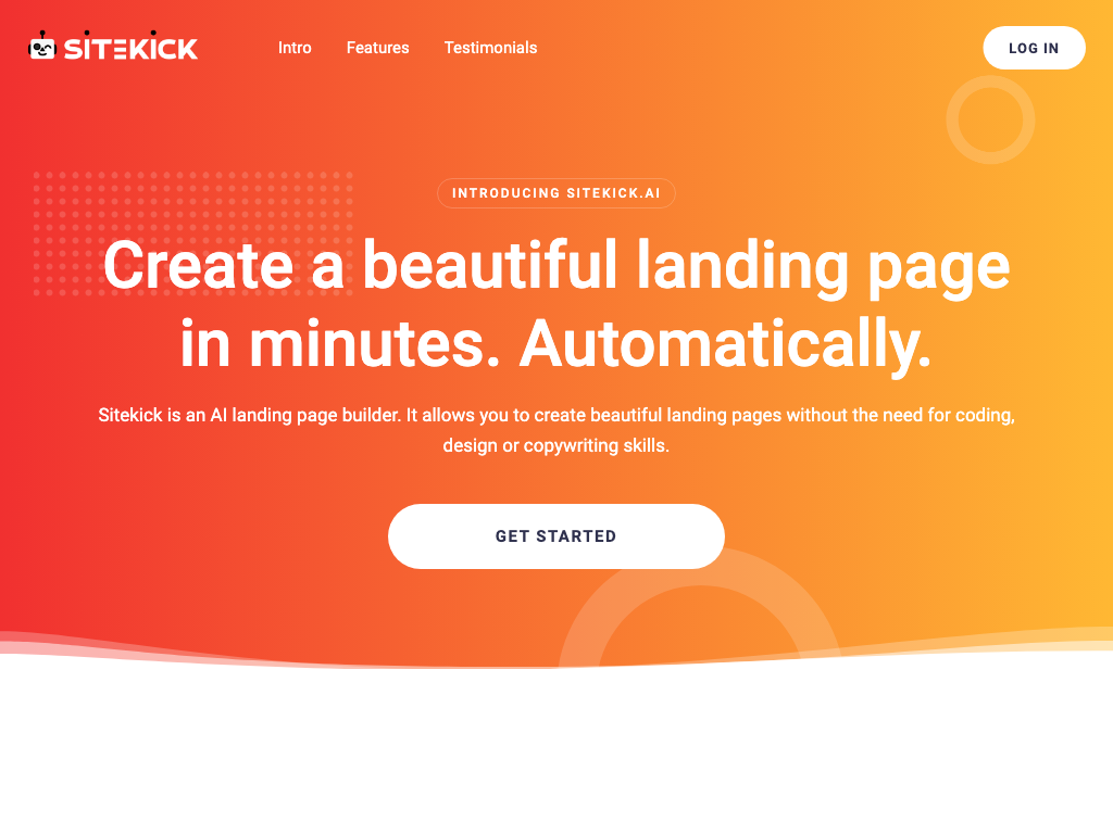Screenshot of creating beautiful, SEO-optimised landing pages website