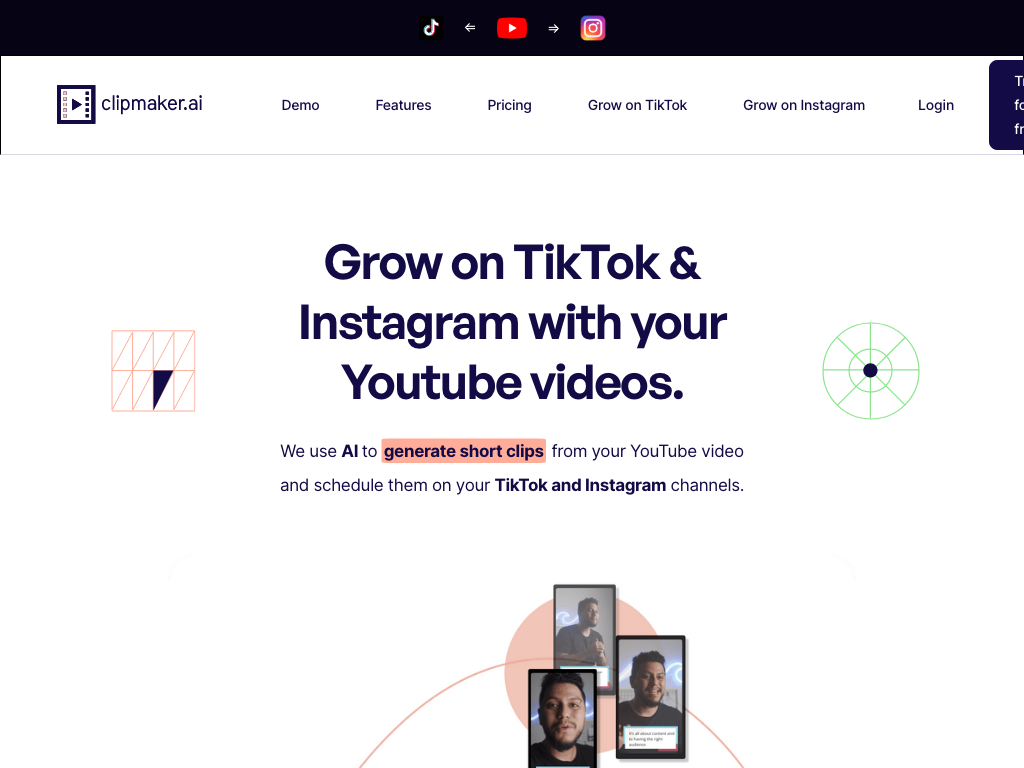 Screenshot of quickly and easily growing social media presence website