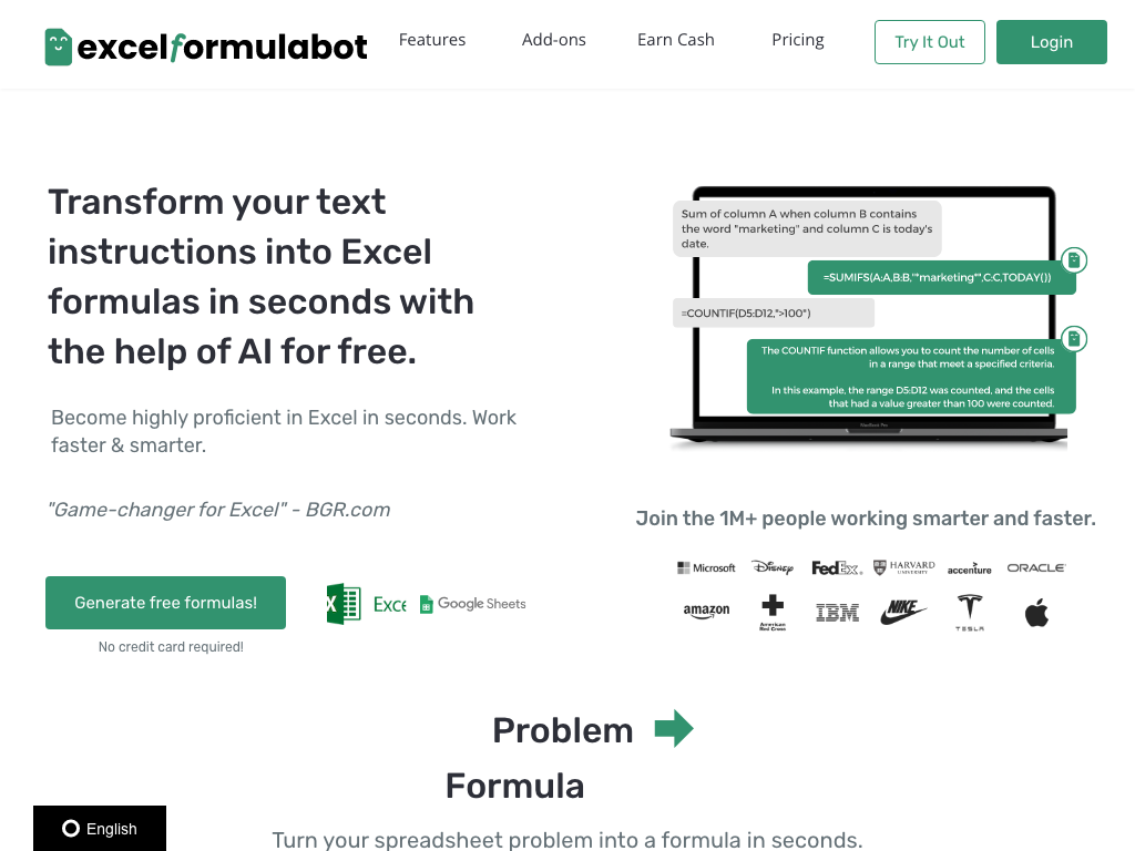 Screenshot of automating complex formula creation in Excel and Google Sheets website