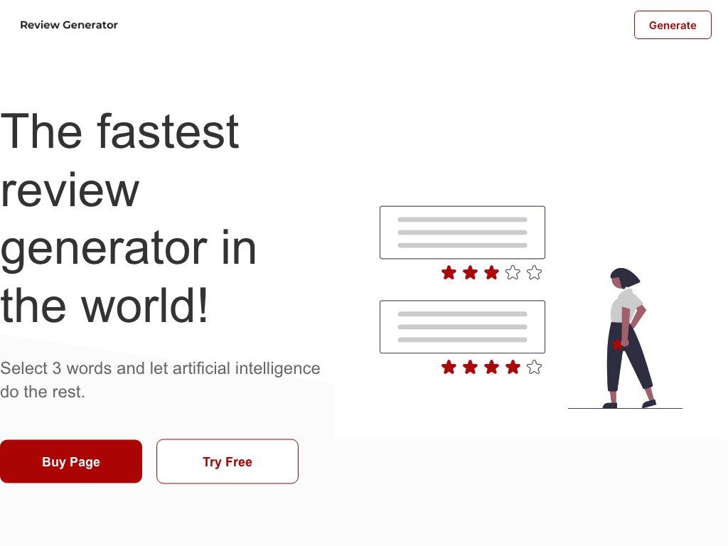 Screenshot of quickly generating reviews website