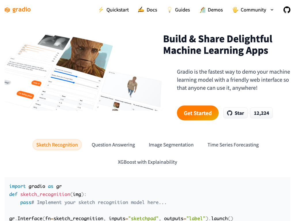 Screenshot of demoing Machine Learning models website