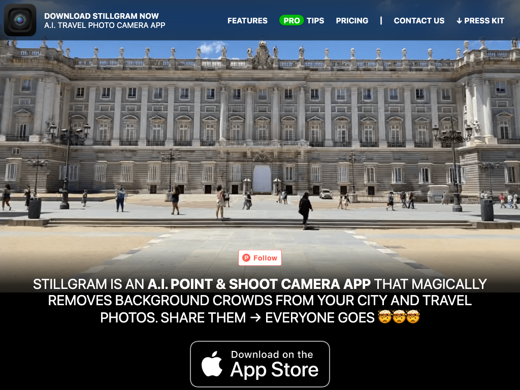 Screenshot of creating crowd-free photos and videos website
