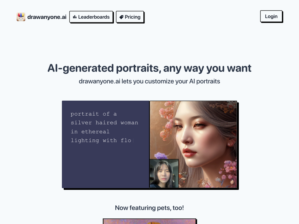Screenshot of Create portraits in any style website