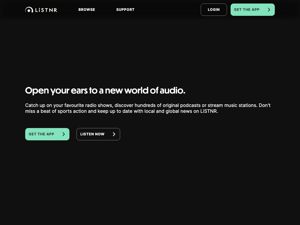 Screenshot of personalized audio streaming website
