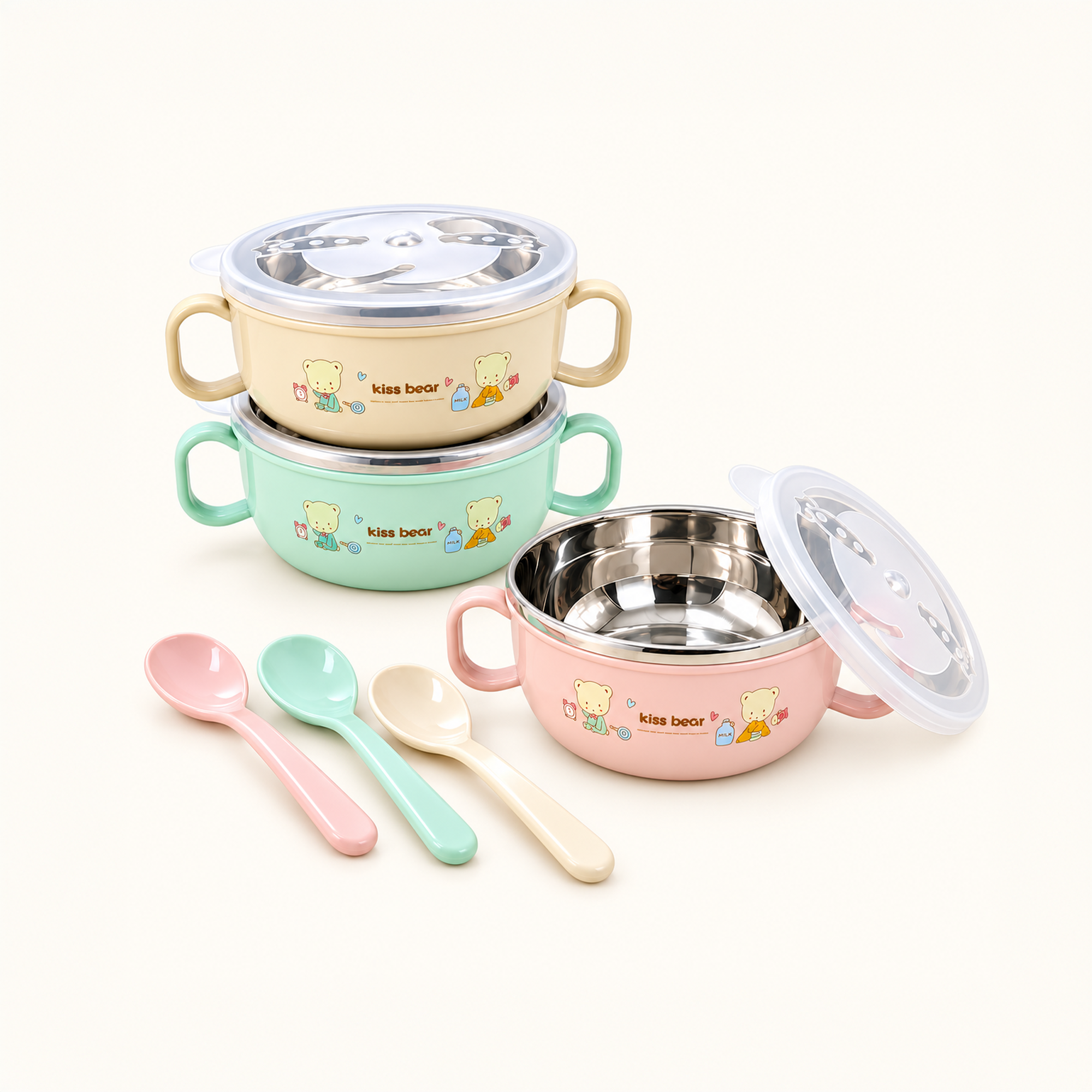 Baby Stainless Steel Feeding Bowl & Spoon Set | শিশুর স্টিলের খাবার বাটি ও চামচ