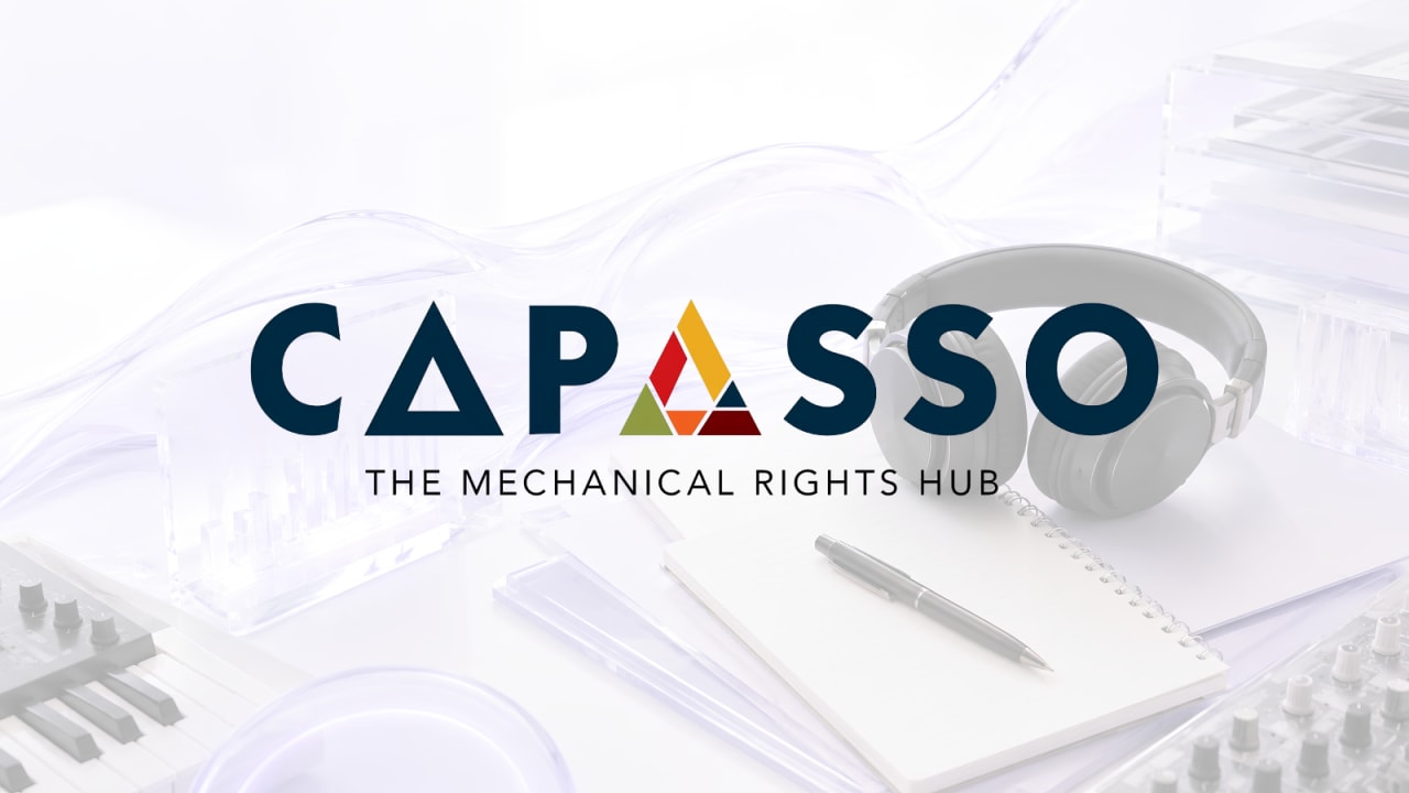 Editorial illustration representing South Africa’s music rights education ecosystem, featuring royalty statements, split sheets, metadata cards, microphones, songwriting workshop materials and community learning spaces in a premium purple-and-gold design, symbolising creator ownership, music-business literacy and CAPASSO’s CSI investment in industry development.