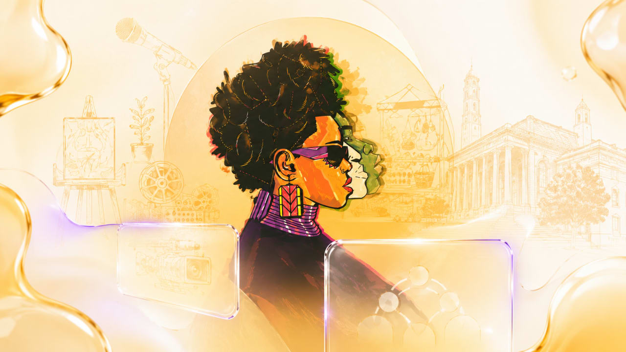 Editorial visual representing Basha Uhuru 2026 at Constitution Hill, blending Youth Month memory with creative-economy access through music, workshops, market stalls, mural textures, film, poetry and premium Viranova purple-and-gold styling.