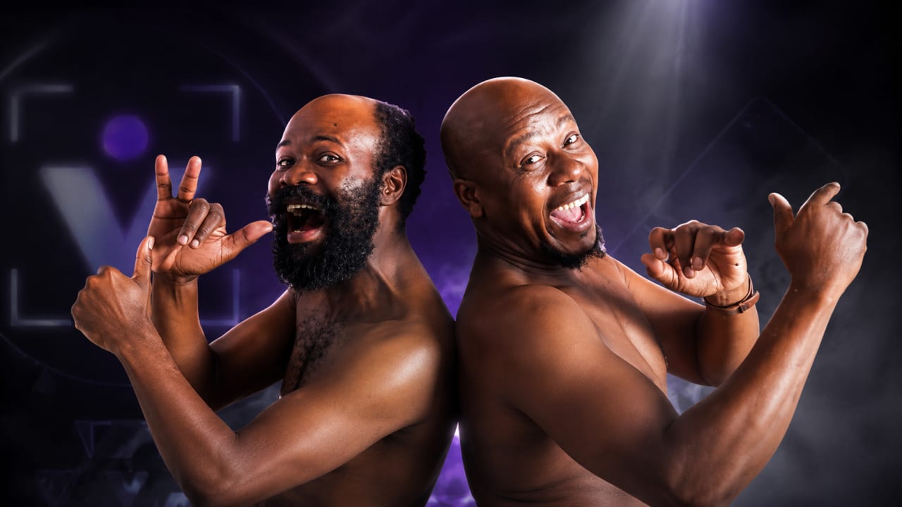Editorial visual representing the 2026 Woza Albert! revival at The Market Theatre, featuring a bare stage, two performer silhouettes, resurrection light, apartheid-era protest theatre textures, Newtown theatre atmosphere, deep purple shadows, gold highlights and premium Viranova glass styling.