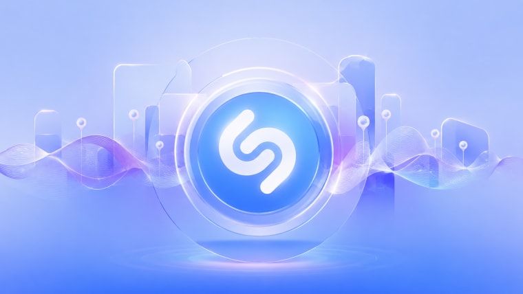 Editorial visual representing Shazam discovery in South Africa, featuring phone scan pulses moving through taxis, taverns, stores, nightlife rooms and city-level music charts, with premium Viranova purple-glass styling.