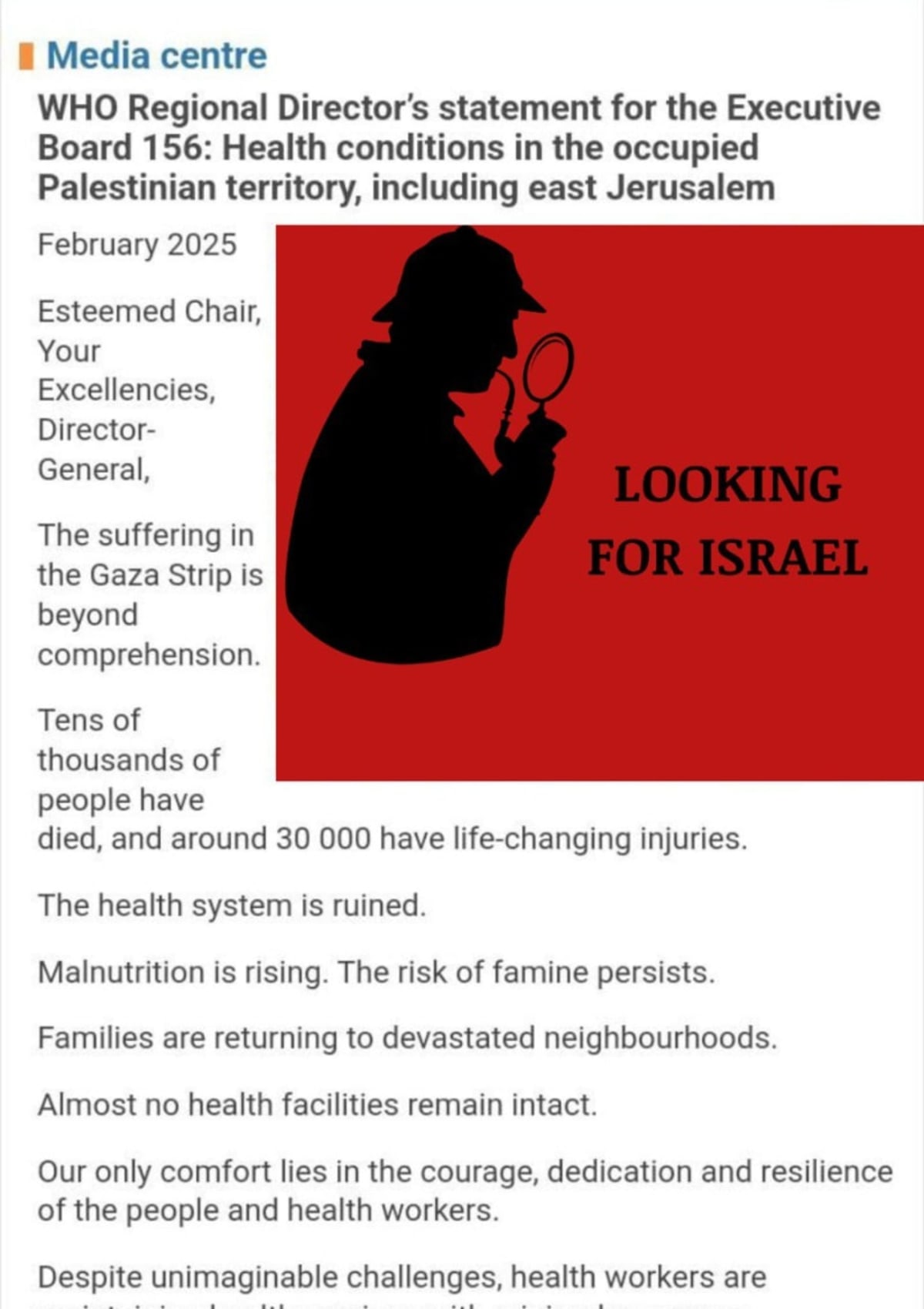 WHO blindness: it does not see who is destroying and murdering in Gaza