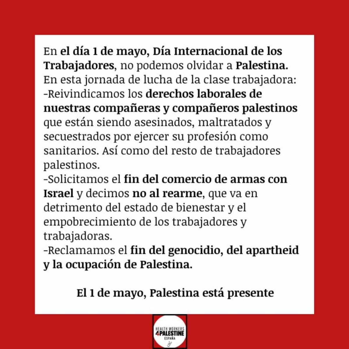 El 1 de Mayo, también en Palestina (y Palestina en el corazón)