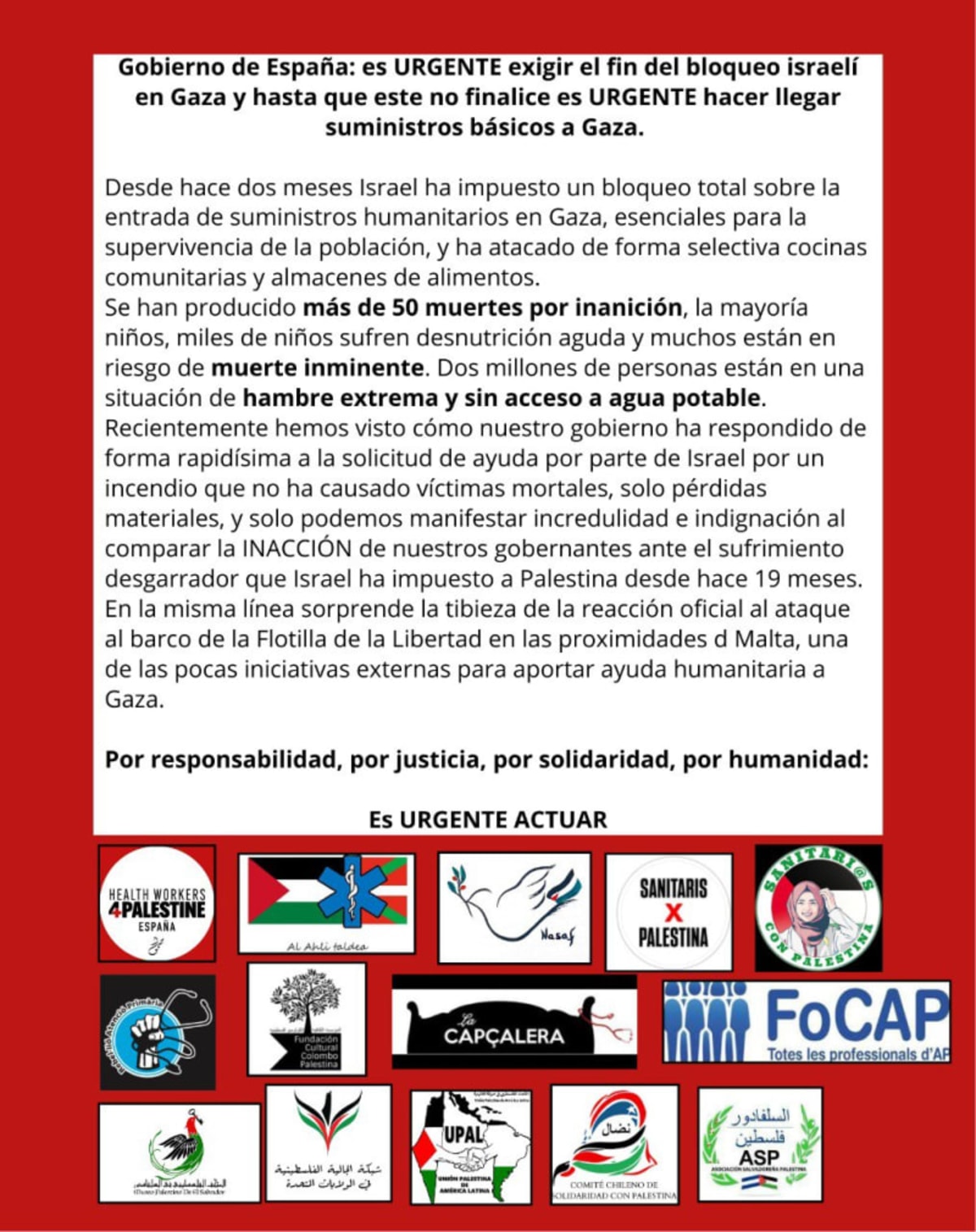 Gaza. Muerte por hambre provocada por Israel. ¡Socorro!