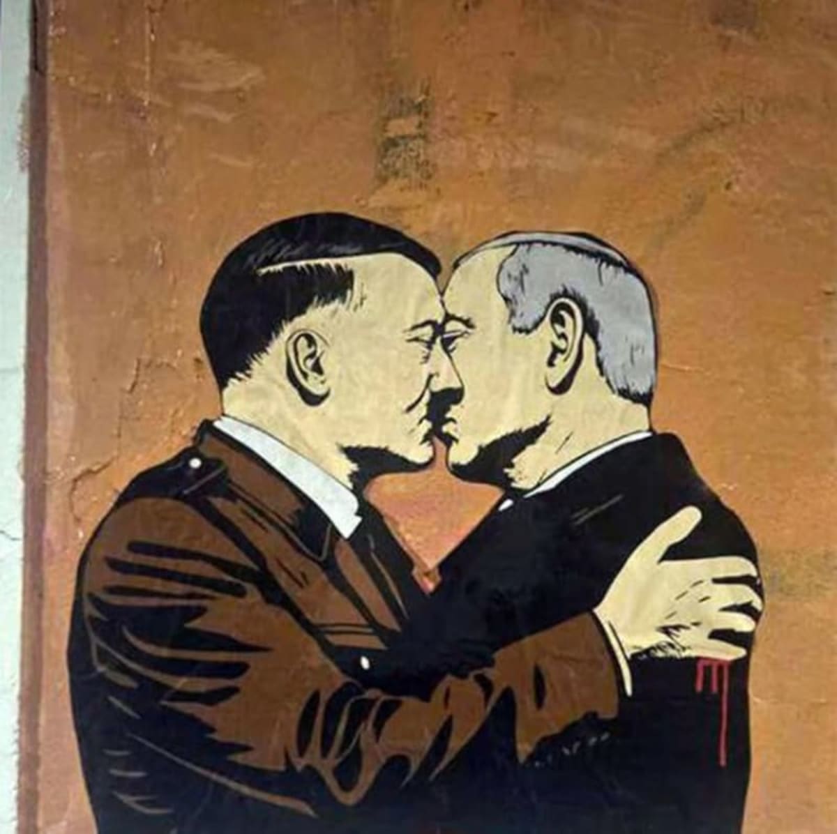 ‘The Final Solution’  A mural in Rome painted by the Italian street artist Laika of Netanyahu kissing Adolf Hitler 