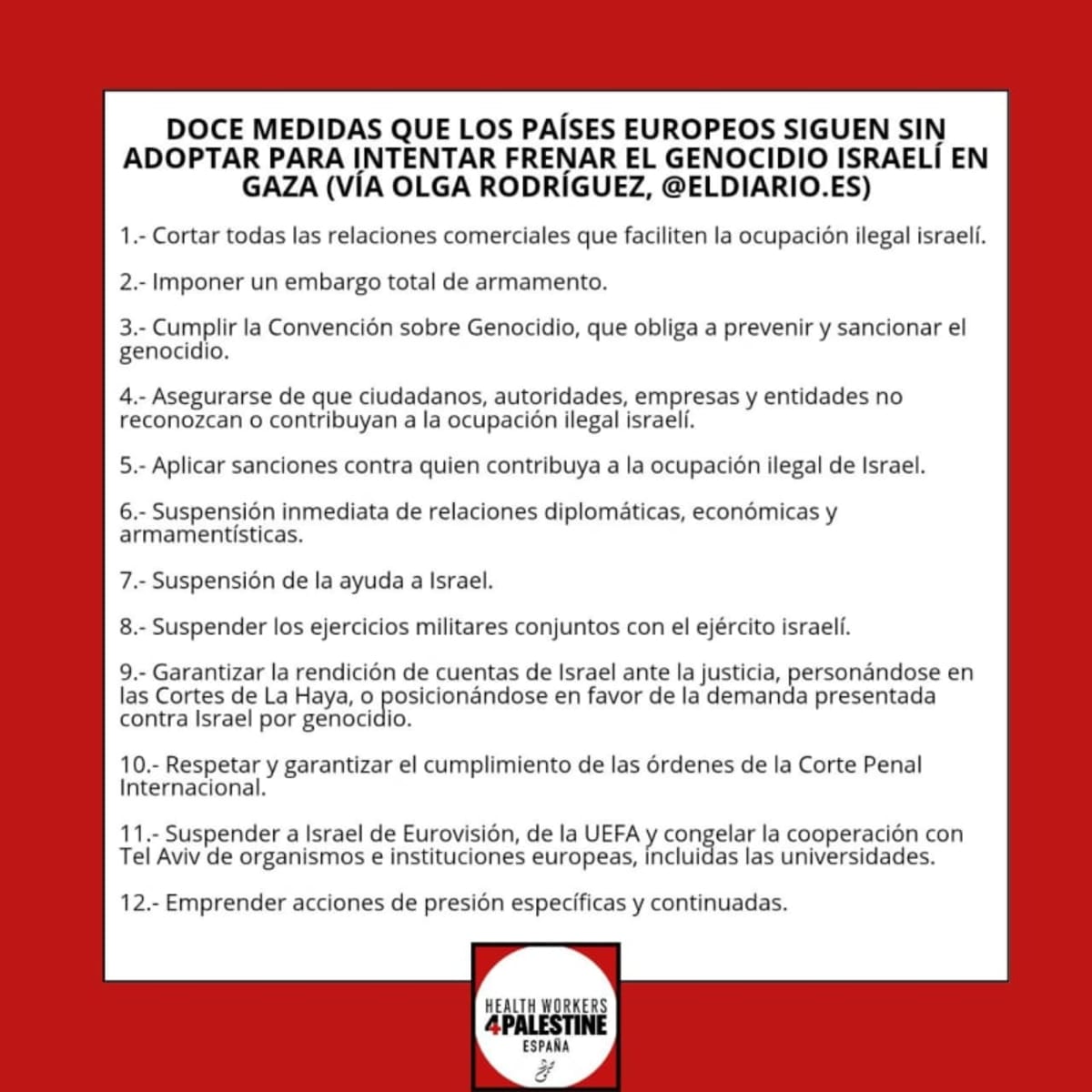 Doce medidas para acabar con el genocidio por Israel