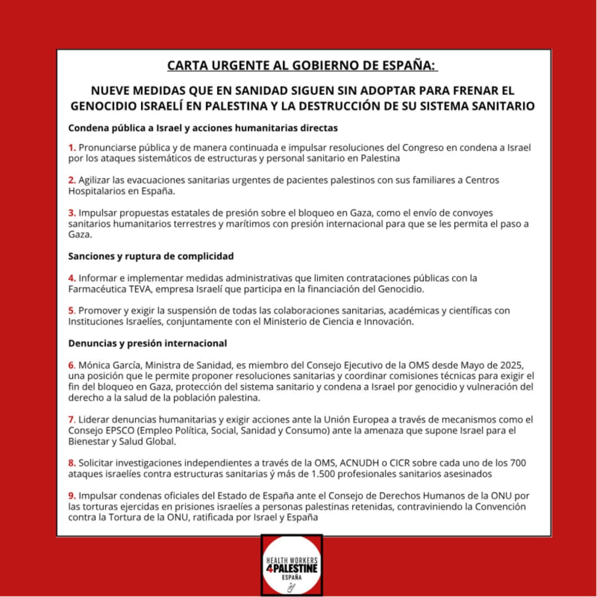 Gobierno de España. 9 medidas contra el genocidio palestino por Israel