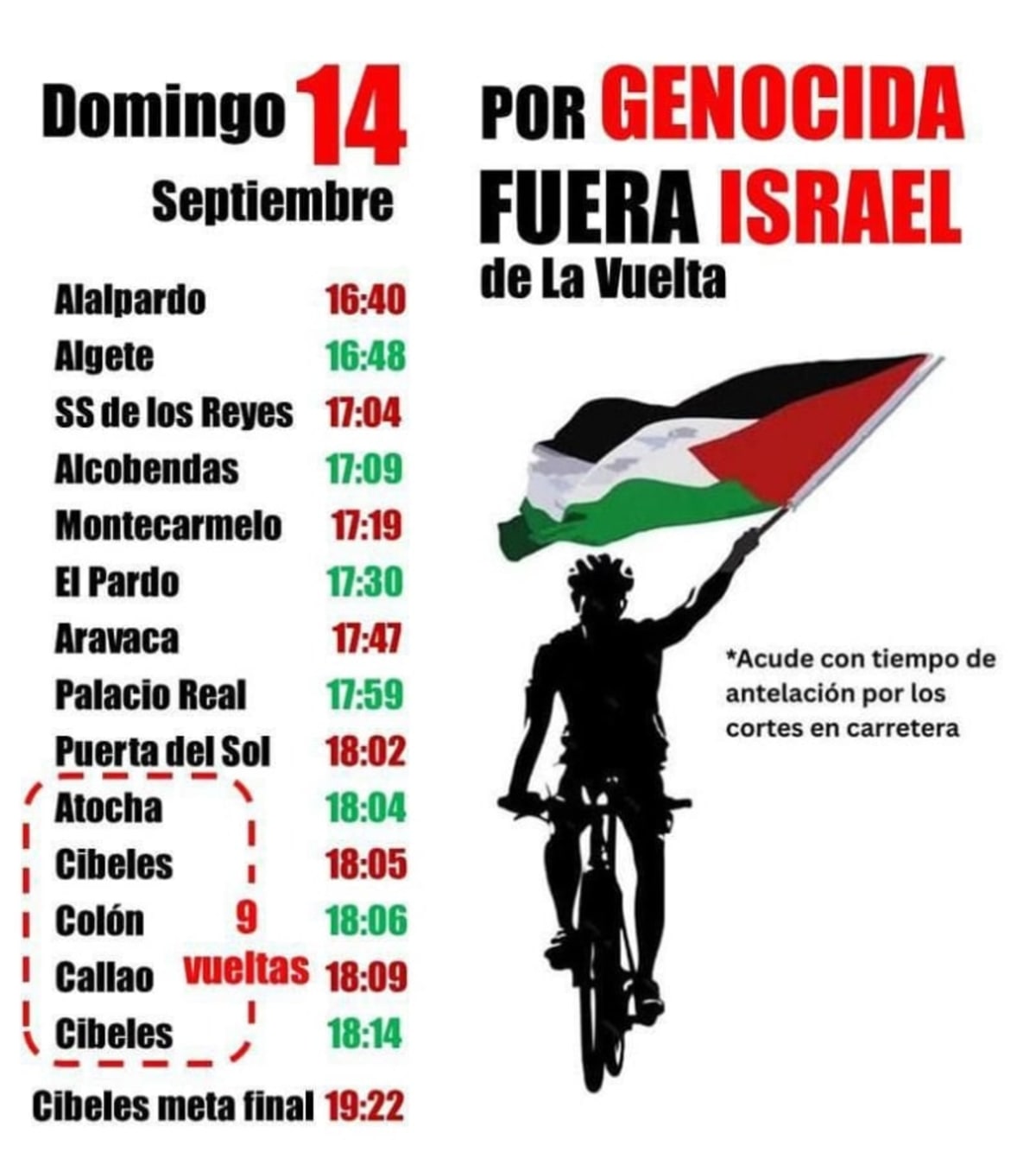 Domingo 14 agosto Madrid. Boicot a La Vuelta