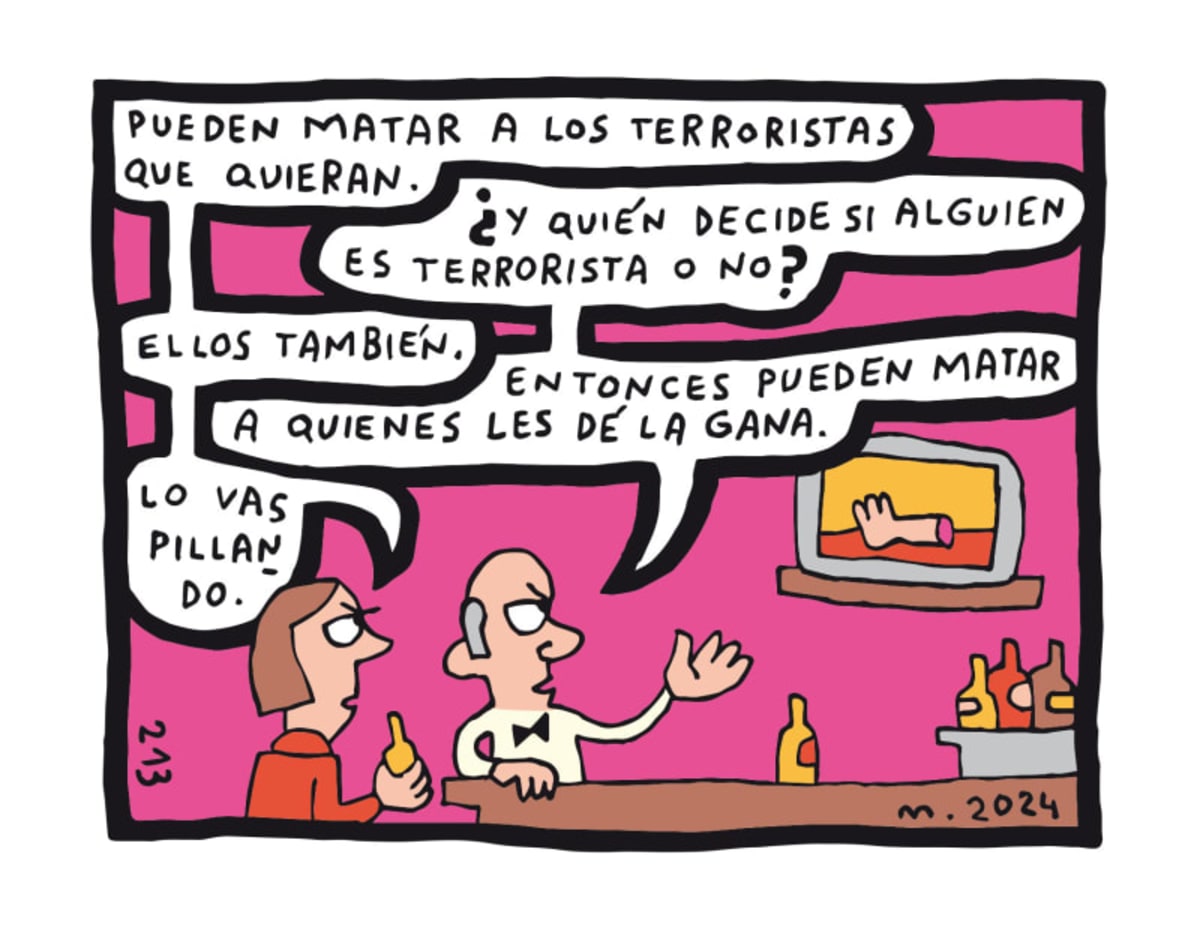 Hamas como excusa para matar a cualquiera ("todos somos terroristas"). Mario Entrialgo