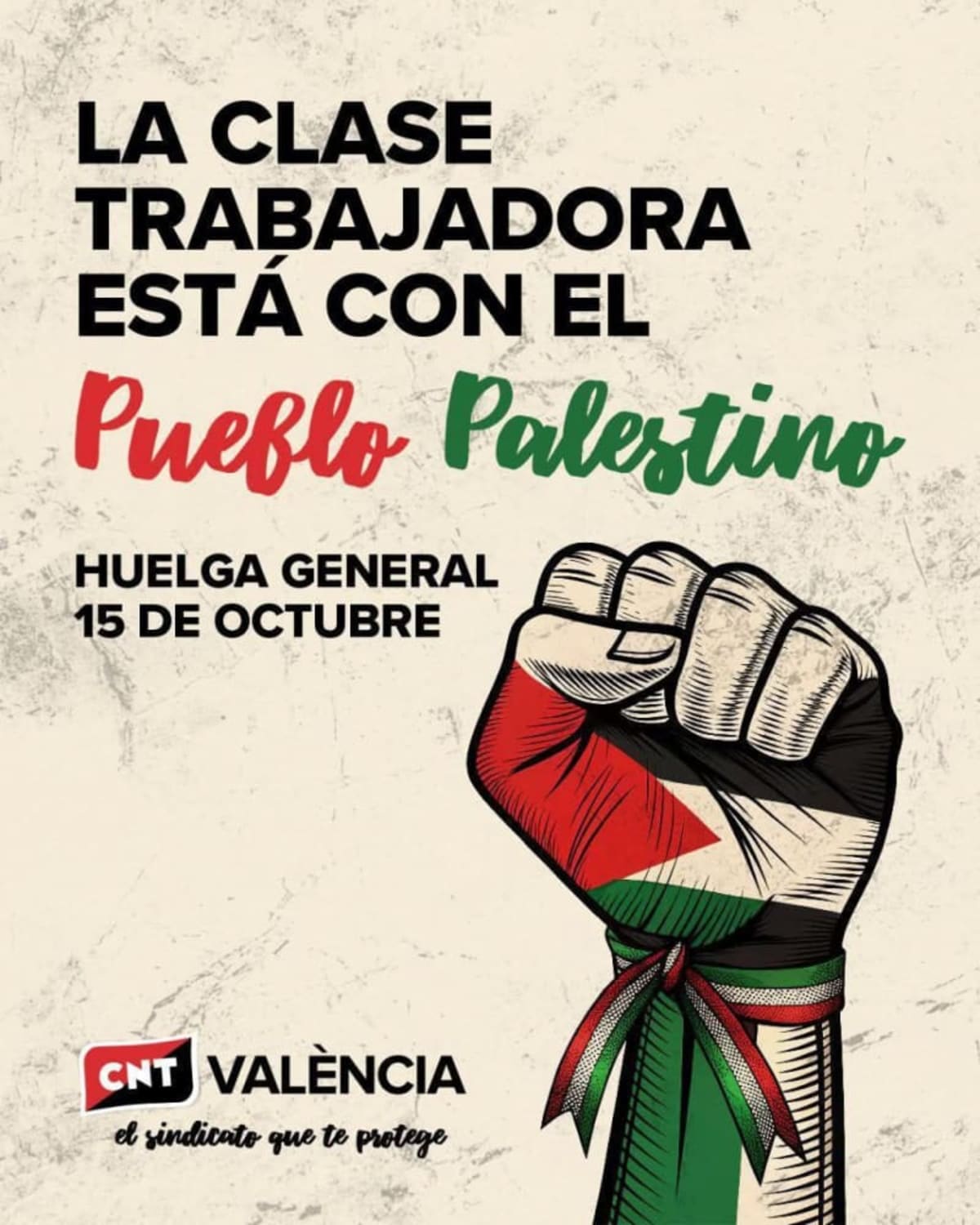 La clase trabajadora está con el pueblo palestino. Huelga general el 15 de octubre