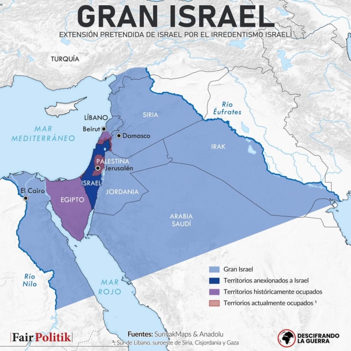 El "Gran Israel" sionista. Israel es un peligro para la Humanidad