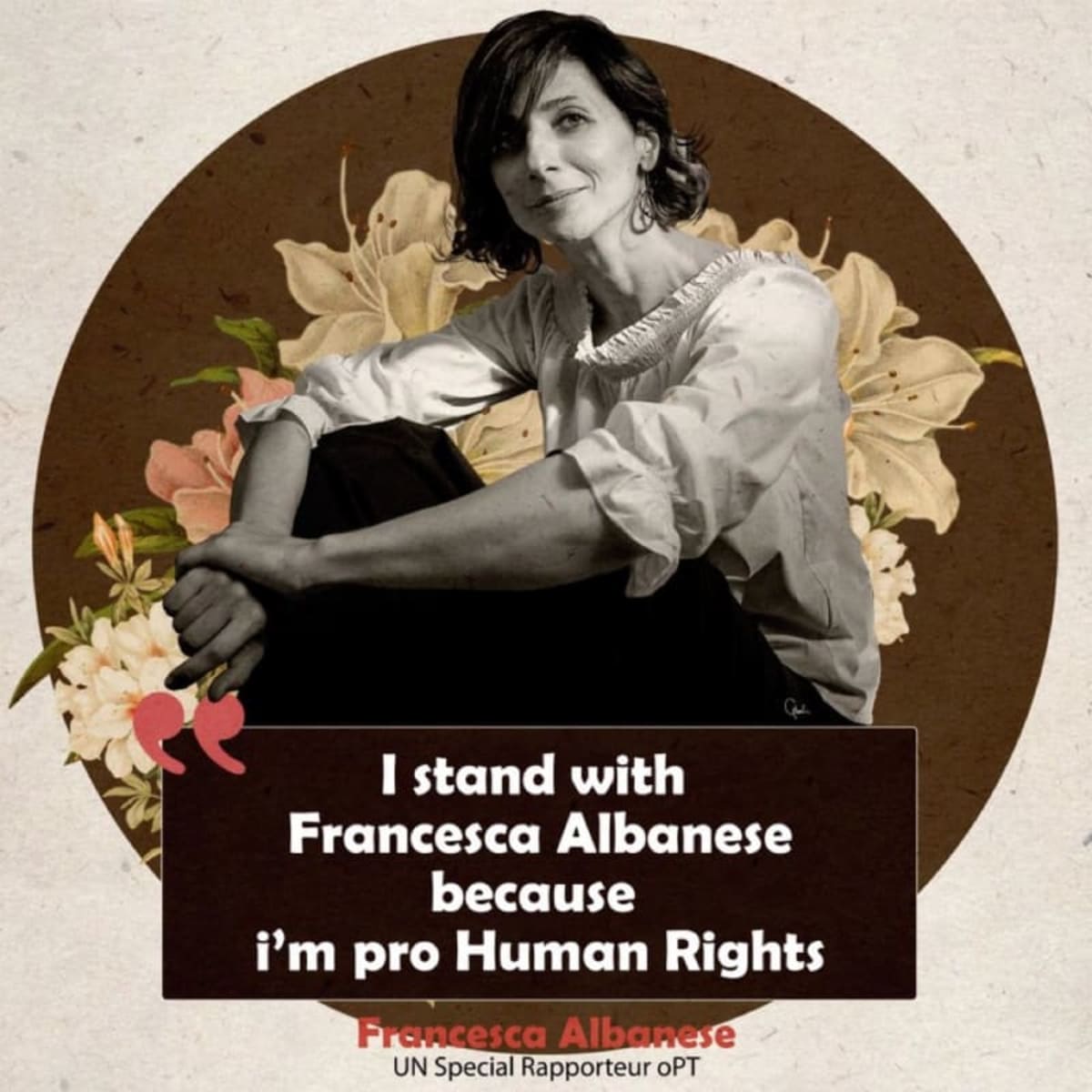 I stand with Francesca Albanese. Apoyo a Francesca Albanese
