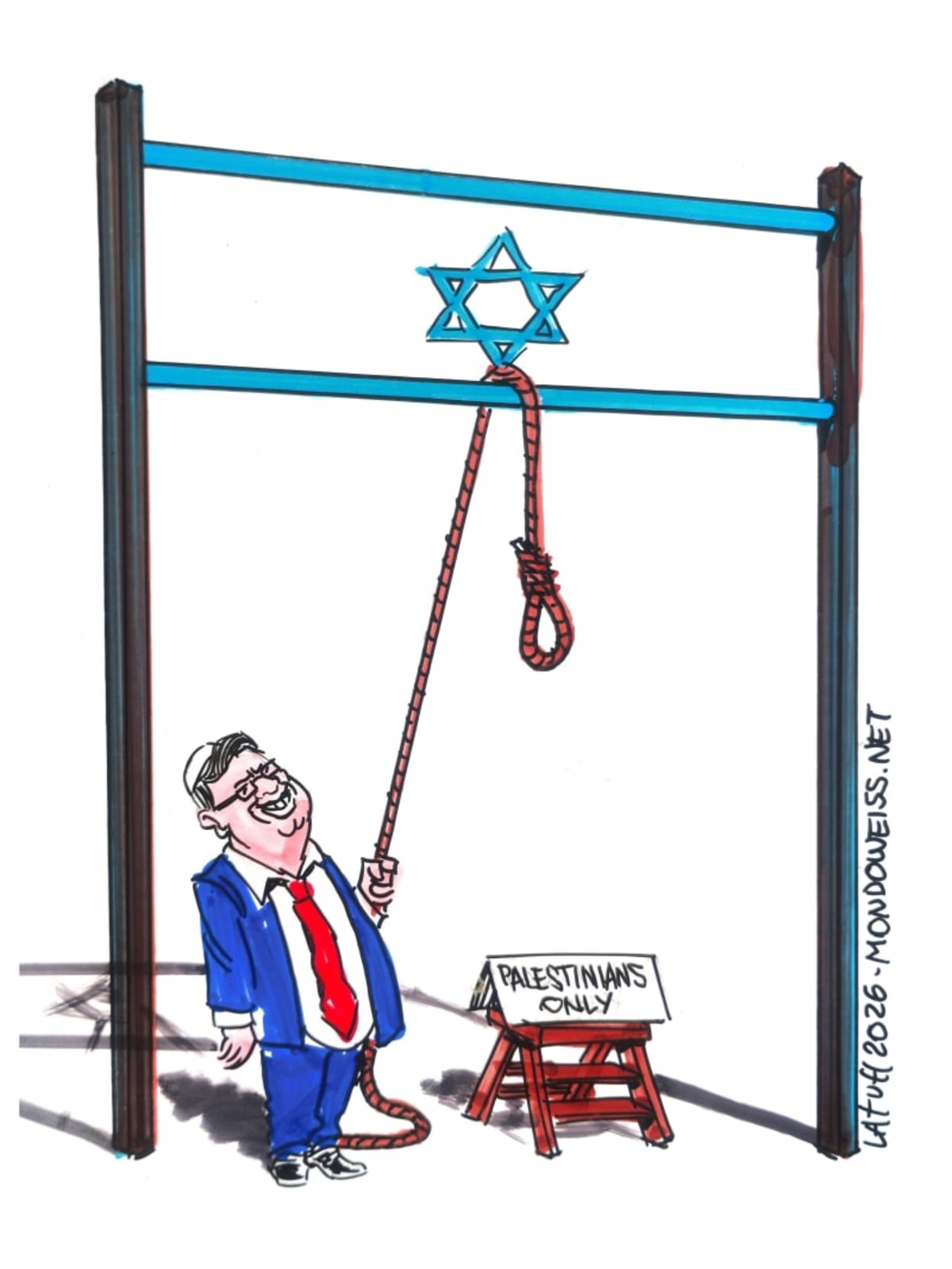 Pena de muerte en Israel. Brutal y sólo para palestinos. Cartoon by @LatuffCartoons