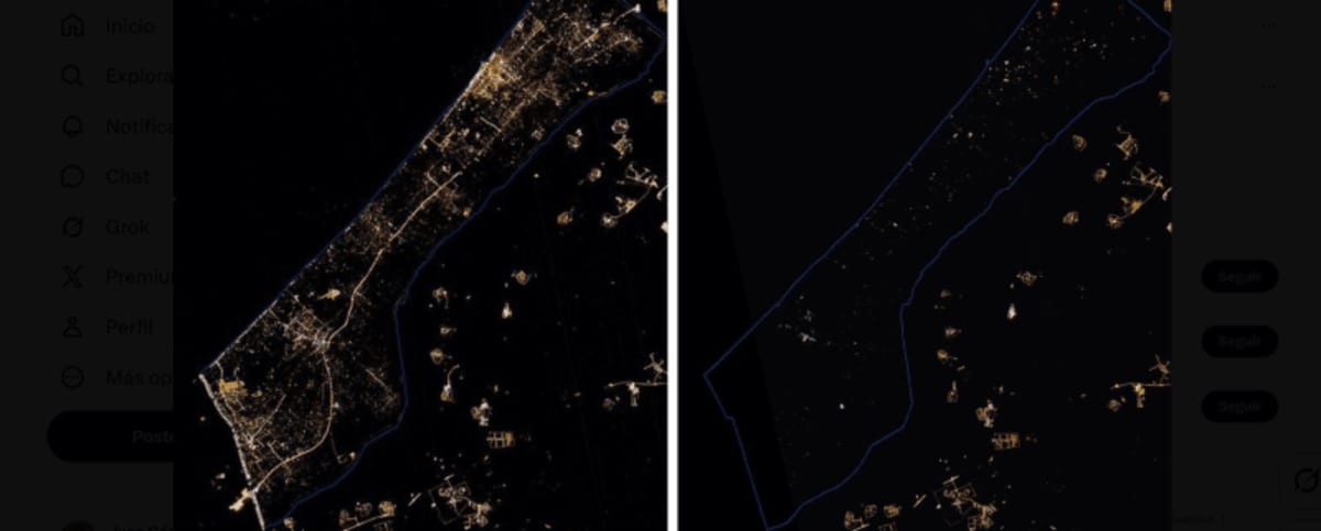 Gaza de noche/at night 2023 versus 2025
