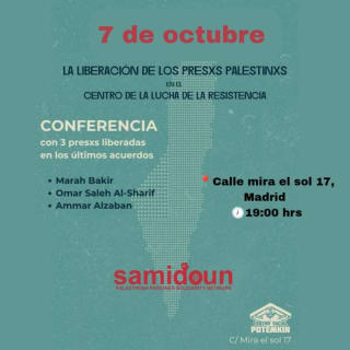 Liberar rehenes de prisiones israelíes. Charla 7 octubre, martes, 19 h. Madrid. C/ Mira el Sol, 17