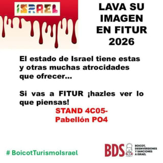 Rechaza a Israel en la Feria Internacional de Turismo, FITUR (Madrid, 21-25 enero 2026)