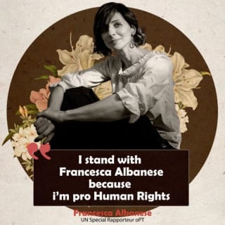 I stand with Francesca Albanese. Apoyo a Francesca Albanese
