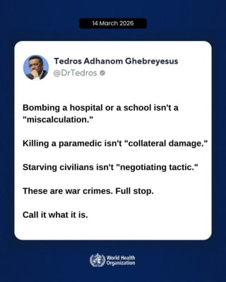 War crimes. Tedros Adhanom speaks clearly and loudly. El director de la OMS, claro y directo. Crímenes de guerra