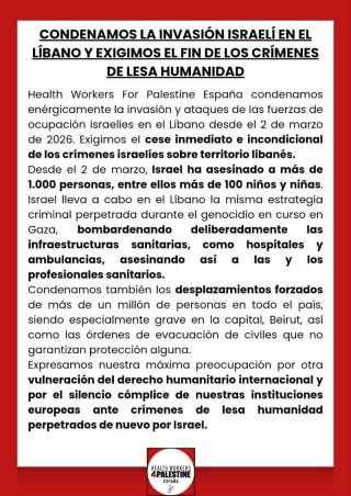 Declaración HW4PS de condena a Israel por su actividad en Líbano