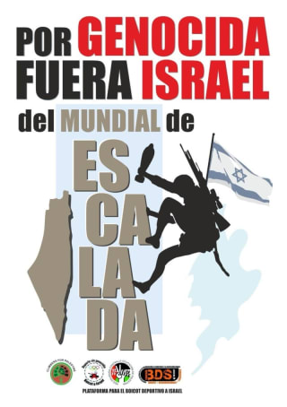 Firmas YA contra la participación de Israel en la Copa del Mundo de Escalada, Alcobendas, Madrid, 28-31 mayo