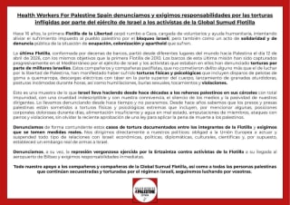 Denuncia y exigencia de responsabilidades por las torturas a participantes secuestrados por Israel, y a todo preso en cárceles israelíes. 