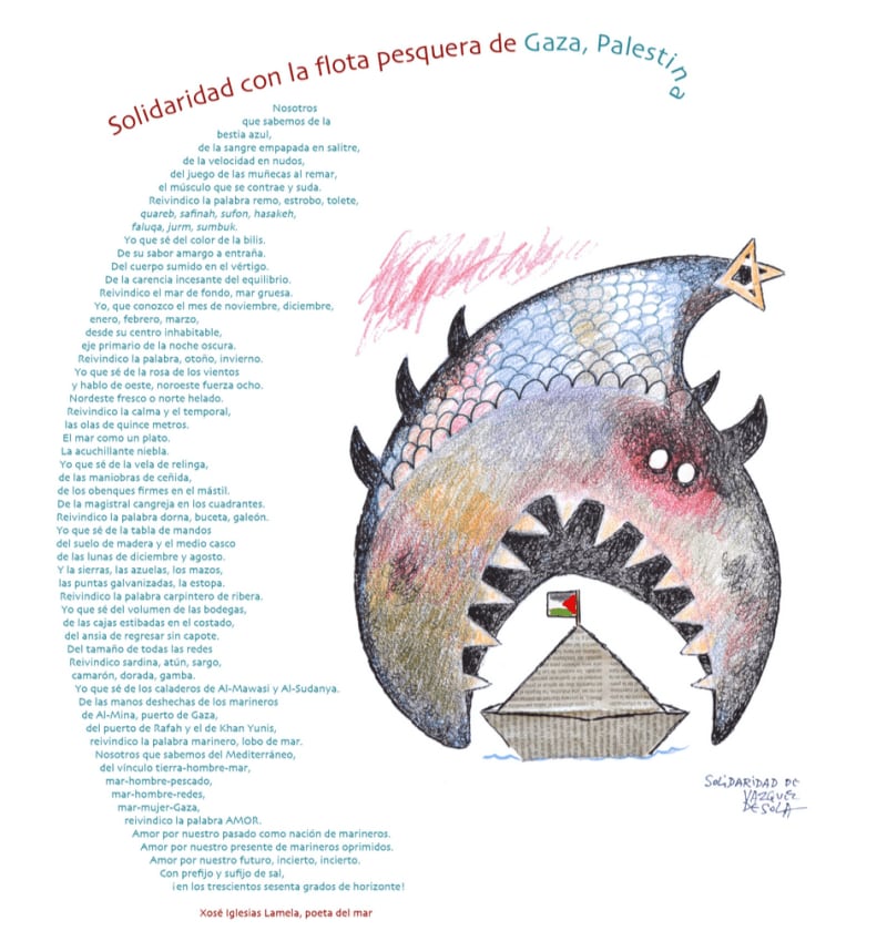 Vázquez de Sola, dibujos y Teresa Ramiro y Xosé Iglesias Lamela (poetas) “El mar de todas, el mar de Gaza” 