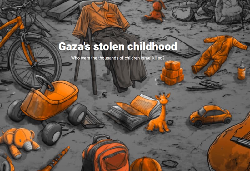 Gaza's stolen childhood. Graphic synthesis. Infancia destrozada por Israel. Síntesis gráfica ENG ESP