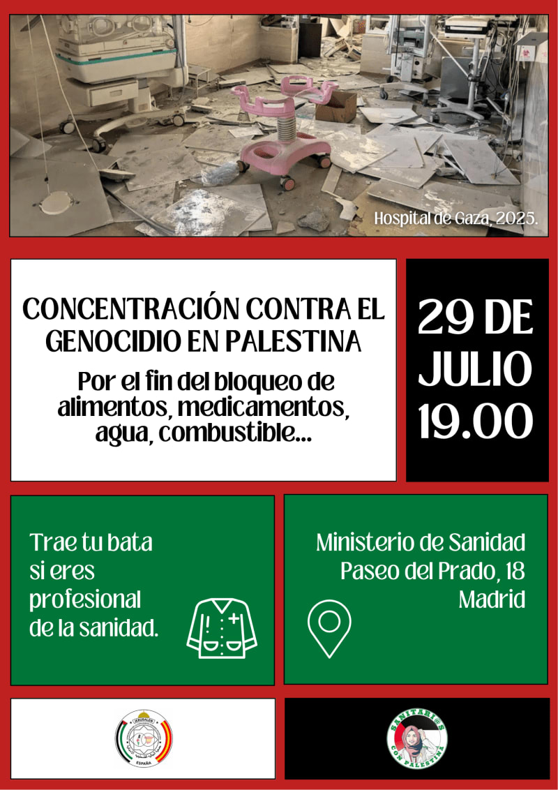 Concentración. Madrid. 29 julio 19,00 h. Ministerio Sanidad. Paseo del Prado, 18