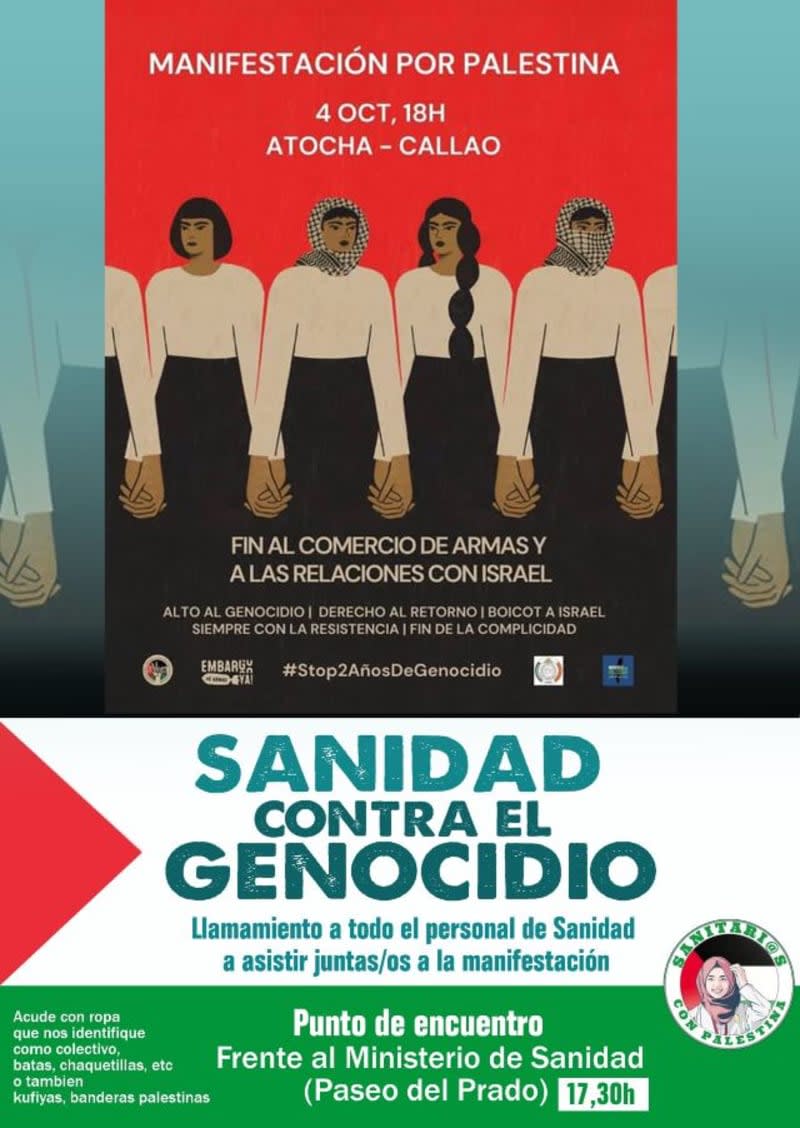Sábado 4 octubre. Manifestaciones por Palestina en toda España. En Madrid, 6 de la tarde, Atocha-Callao. Y más