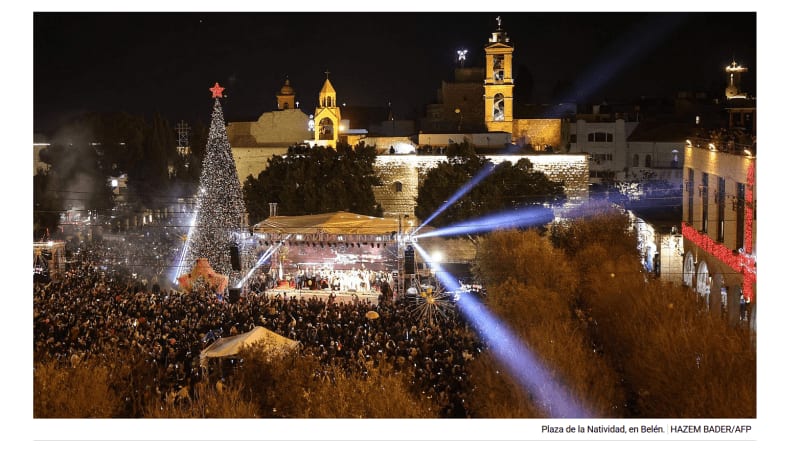 Palestinians Light Christmas Tree in Bethlehem’s Manger Square. Se encienden las luces de Navidad en Belén, Cisjordania.