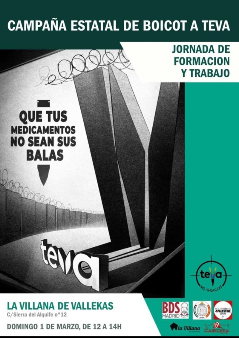 Domingo 1 marzo. Madrid. La Villana de Vallecas. 12,00-14,00 h. Formación boicot Teva