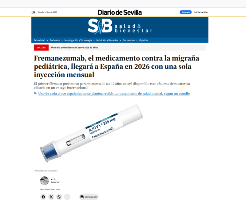 In Spain, direct-to-consumer advertising of Ajovy. En España, propaganda al público de Ajovy. ENG ESP