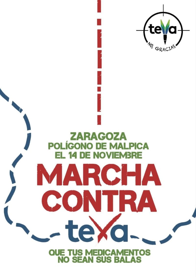 Sábado 14 noviembre, marcha contra Teva, ante su fábrica en Zaragoza